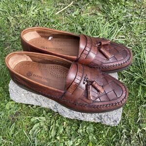 Men’s 10 Earth Shoe Brown Leather Tassel Loafers Woven Slip-On Comfort Dale II